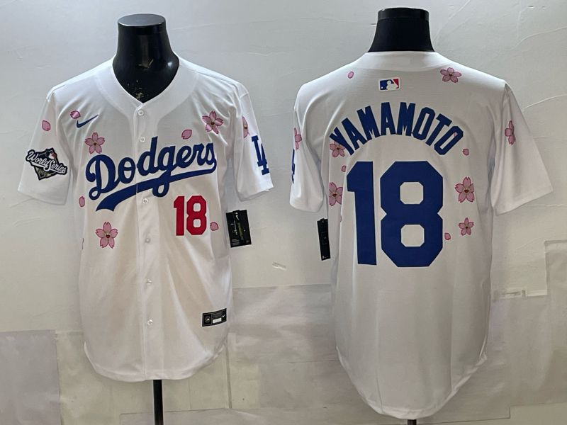 Men Los Angeles Dodgers #18 Yamamoto White Sakura Edition 2026 Nike MLB Jersey 002->los angeles dodgers->MLB Jersey